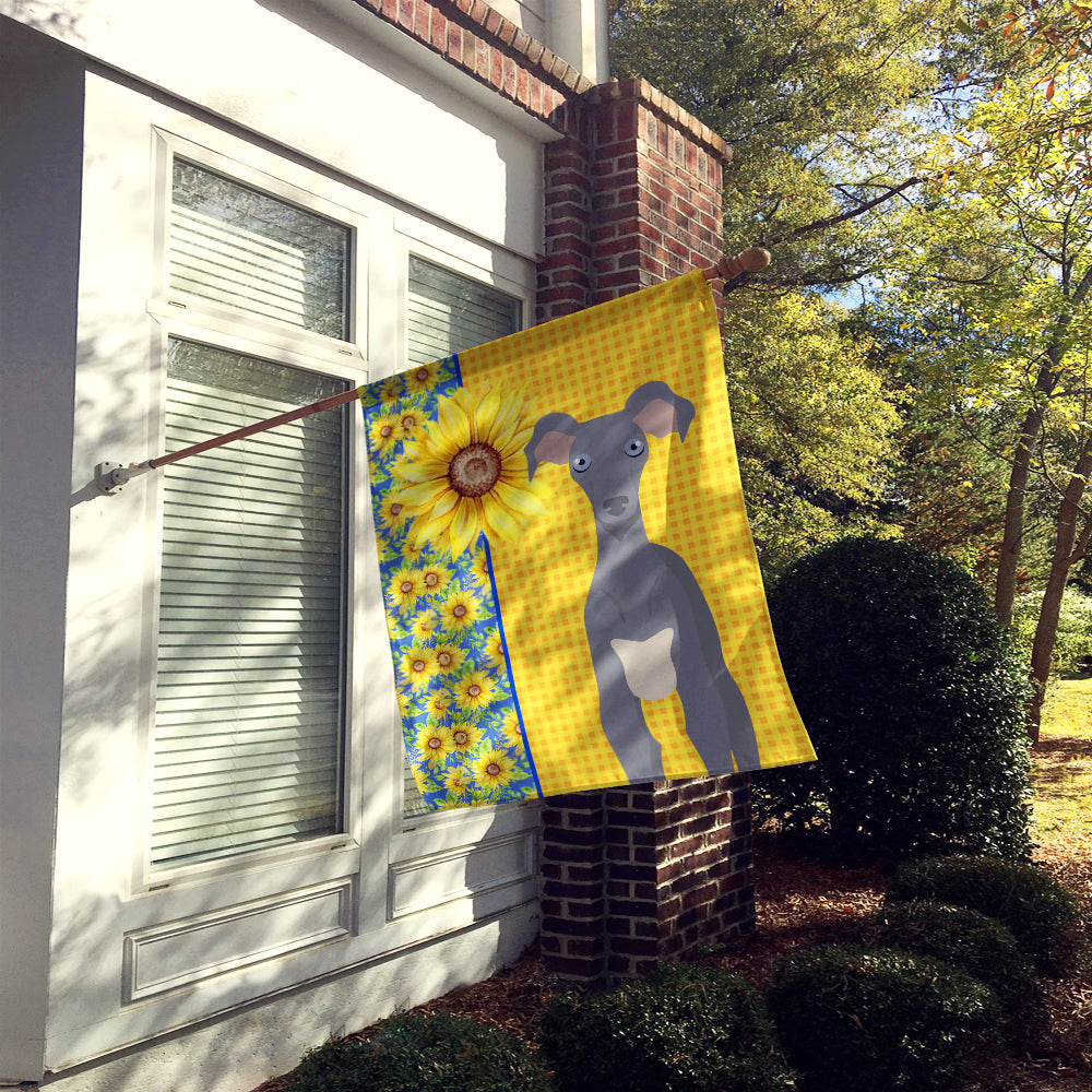 Summer Sunflowers Gray Italian Greyhound House Flag 28x40 Porch Sleeve Pole Decorative Outside Yard Banner Artwork Wall Hanging, Polyester