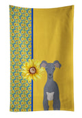 Summer Sunflowers Gray Italian Greyhound Kitchen Towel Velour Plush Front and Cotton Loop Back Machine Washable