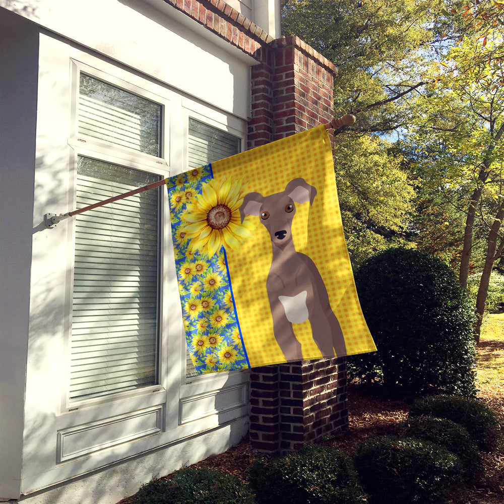 Summer Sunflowers Fawn Italian Greyhound House Flag 28x40 Porch Sleeve Pole Decorative Outside Yard Banner Artwork Wall Hanging, Polyester