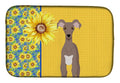 Summer Sunflowers Fawn Italian Greyhound Dish Drying Mat Absorbent Dish Drying Mat Pad for Kitchen Counter Dish Drainer Mat for Countertop, 14 x 21", Multicolor