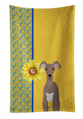 Summer Sunflowers Fawn Italian Greyhound Kitchen Towel Velour Plush Front and Cotton Loop Back Machine Washable