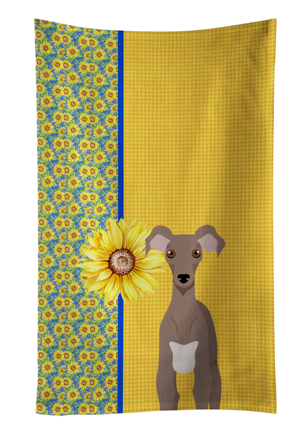 Summer Sunflowers Fawn Italian Greyhound Kitchen Towel Velour Plush Front and Cotton Loop Back Machine Washable