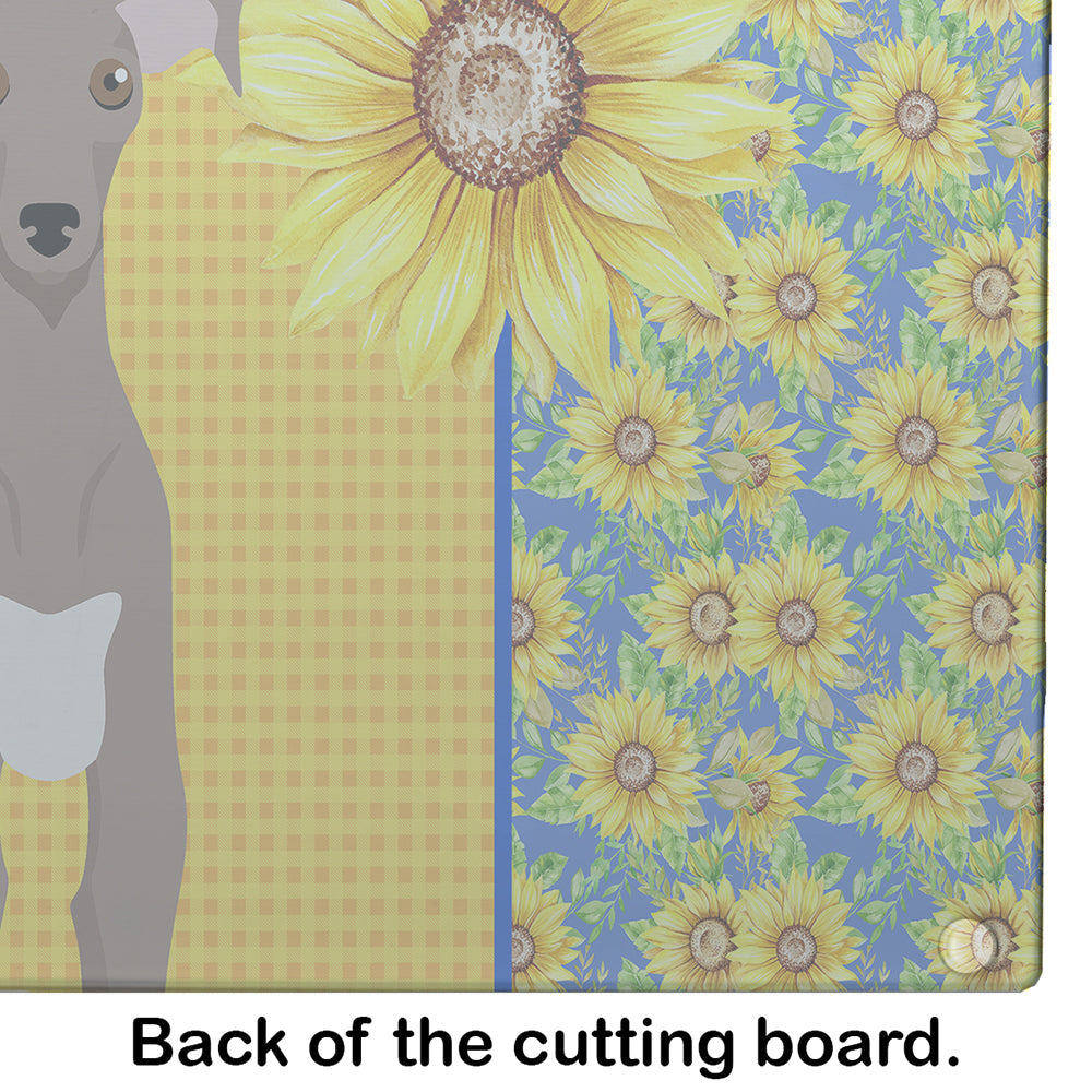 Summer Sunflowers Fawn Italian Greyhound Cutting Board Tempered Glass Kitchen Cutting Surface, Heat Resistant Chopping, Non-Slip Feet, Food Prep & Serving