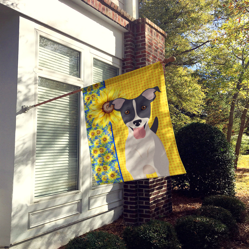 Summer Sunflowers Black White Smooth Jack Russell Terrier House Flag 28x40 Porch Sleeve Pole Decorative Outside Yard Banner Artwork Wall Hanging, Polyester
