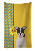 Summer Sunflowers Black White Smooth Jack Russell Terrier Kitchen Towel Velour Plush Front and Cotton Loop Back Machine Washable