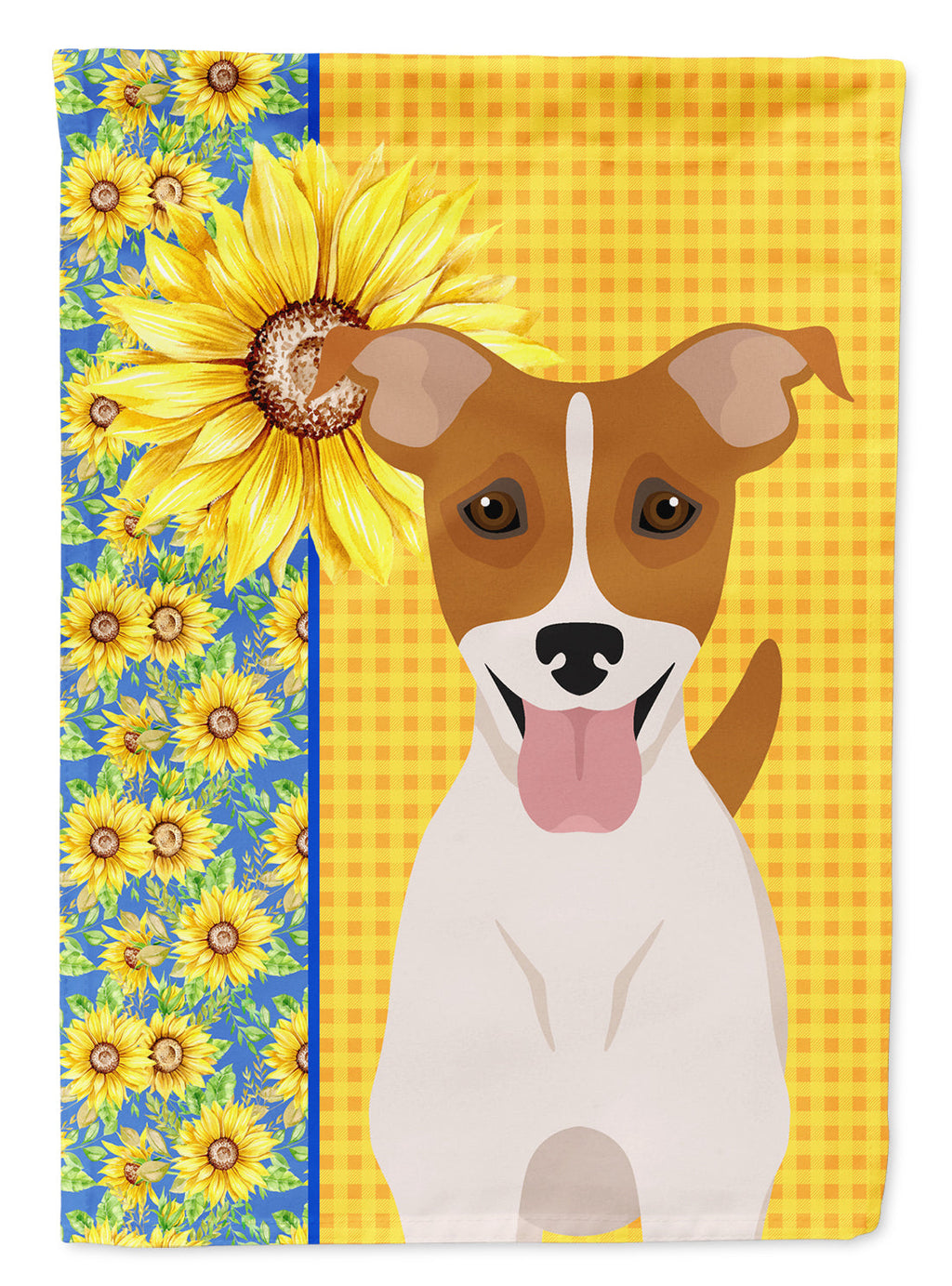Summer Sunflowers Brown White Smooth Jack Russell Terrier House Flag 28x40 Porch Sleeve Pole Decorative Outside Yard Banner Artwork Wall Hanging, Polyester