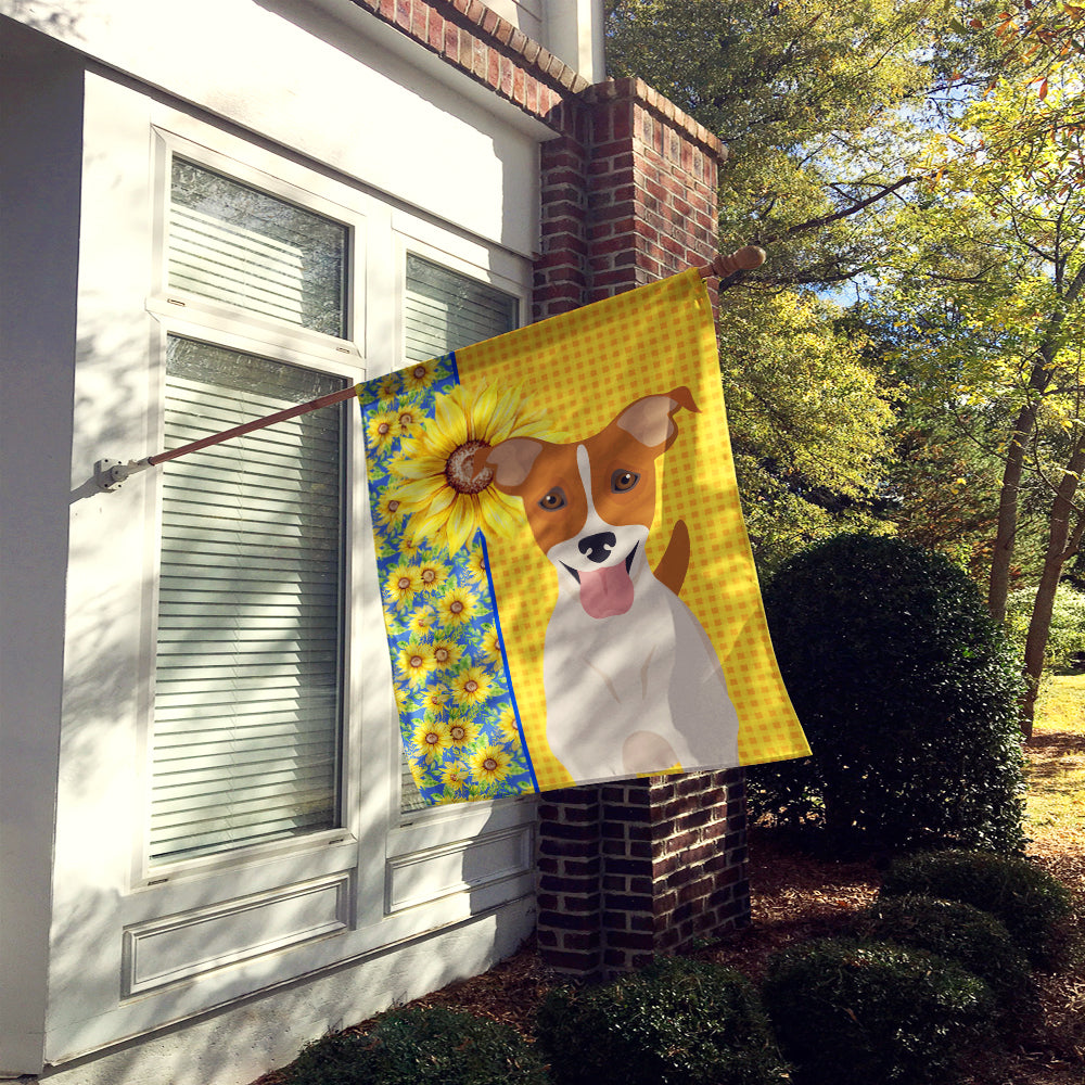 Summer Sunflowers Brown White Smooth Jack Russell Terrier House Flag 28x40 Porch Sleeve Pole Decorative Outside Yard Banner Artwork Wall Hanging, Polyester