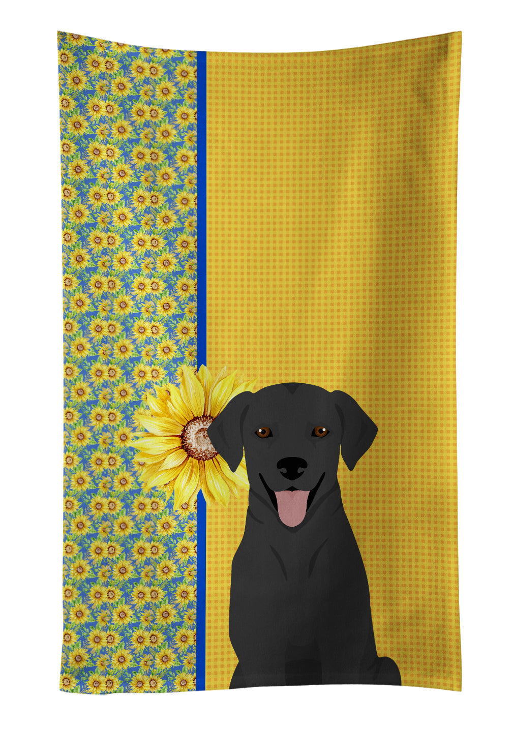 Summer Sunflowers Black Labrador Retriever Kitchen Towel Velour Plush Front and Cotton Loop Back Machine Washable