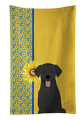 Summer Sunflowers Black Labrador Retriever Kitchen Towel Velour Plush Front and Cotton Loop Back Machine Washable