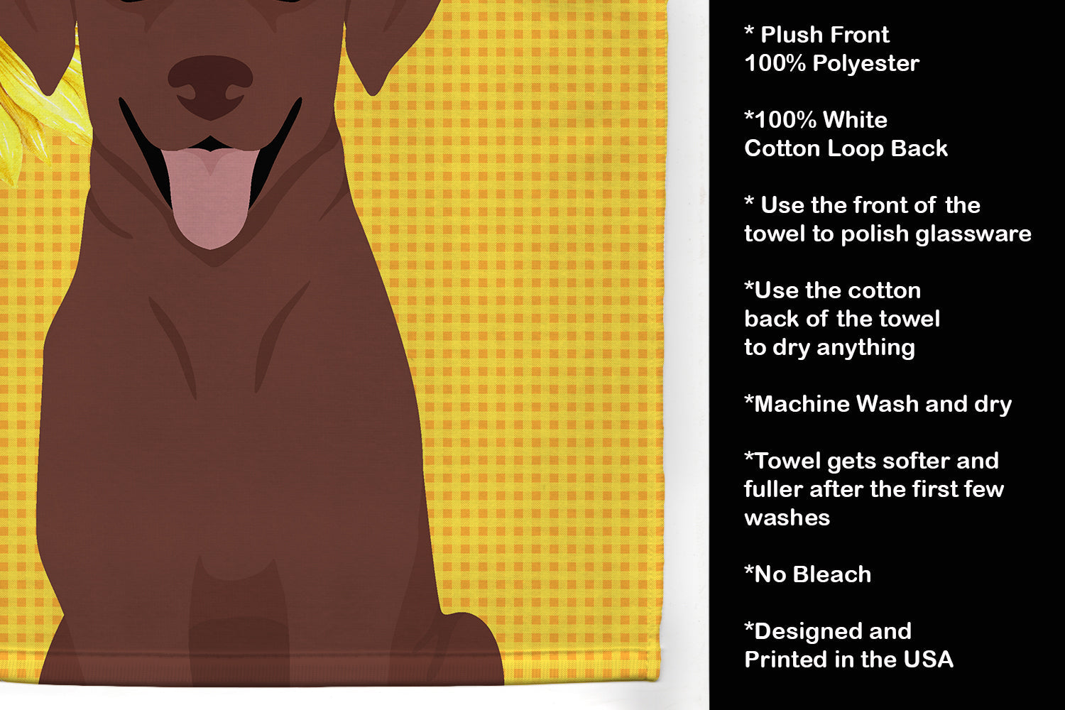 Summer Sunflowers Chocolate Labrador Retriever Kitchen Towel Velour Plush Front and Cotton Loop Back Machine Washable