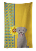 Summer Sunflowers Gray Labrador Retriever Kitchen Towel Velour Plush Front and Cotton Loop Back Machine Washable