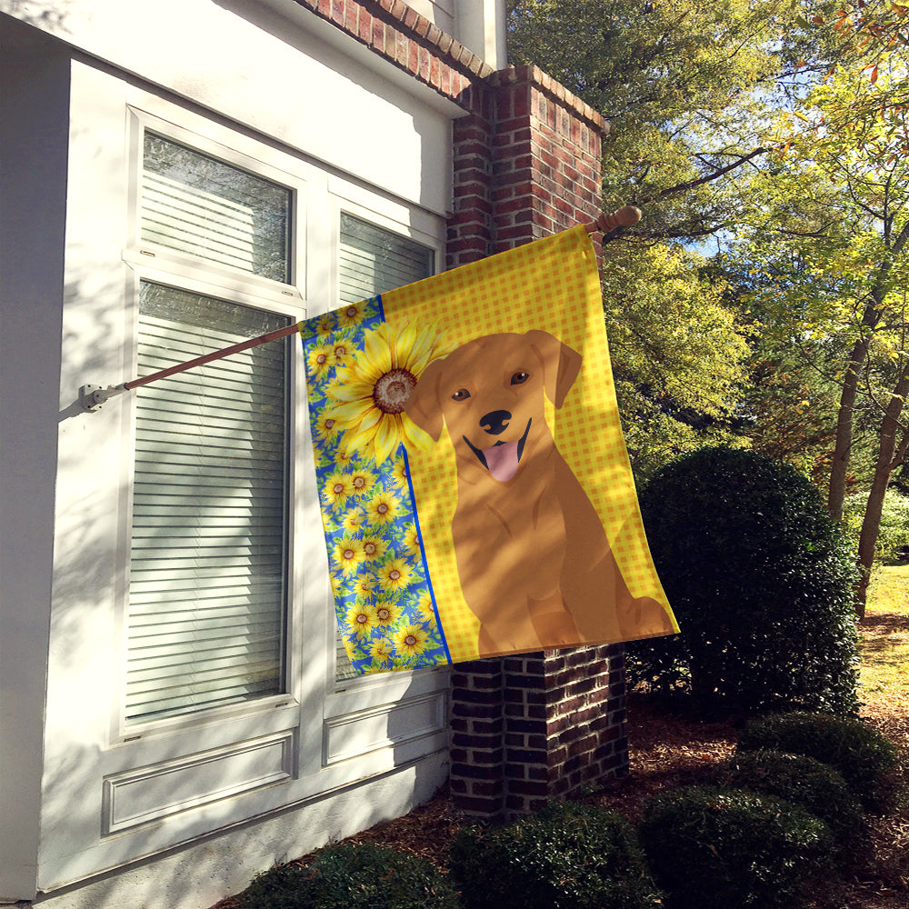 Summer Sunflowers Red Fox Labrador Retriever House Flag 28x40 Porch Sleeve Pole Decorative Outside Yard Banner Artwork Wall Hanging, Polyester