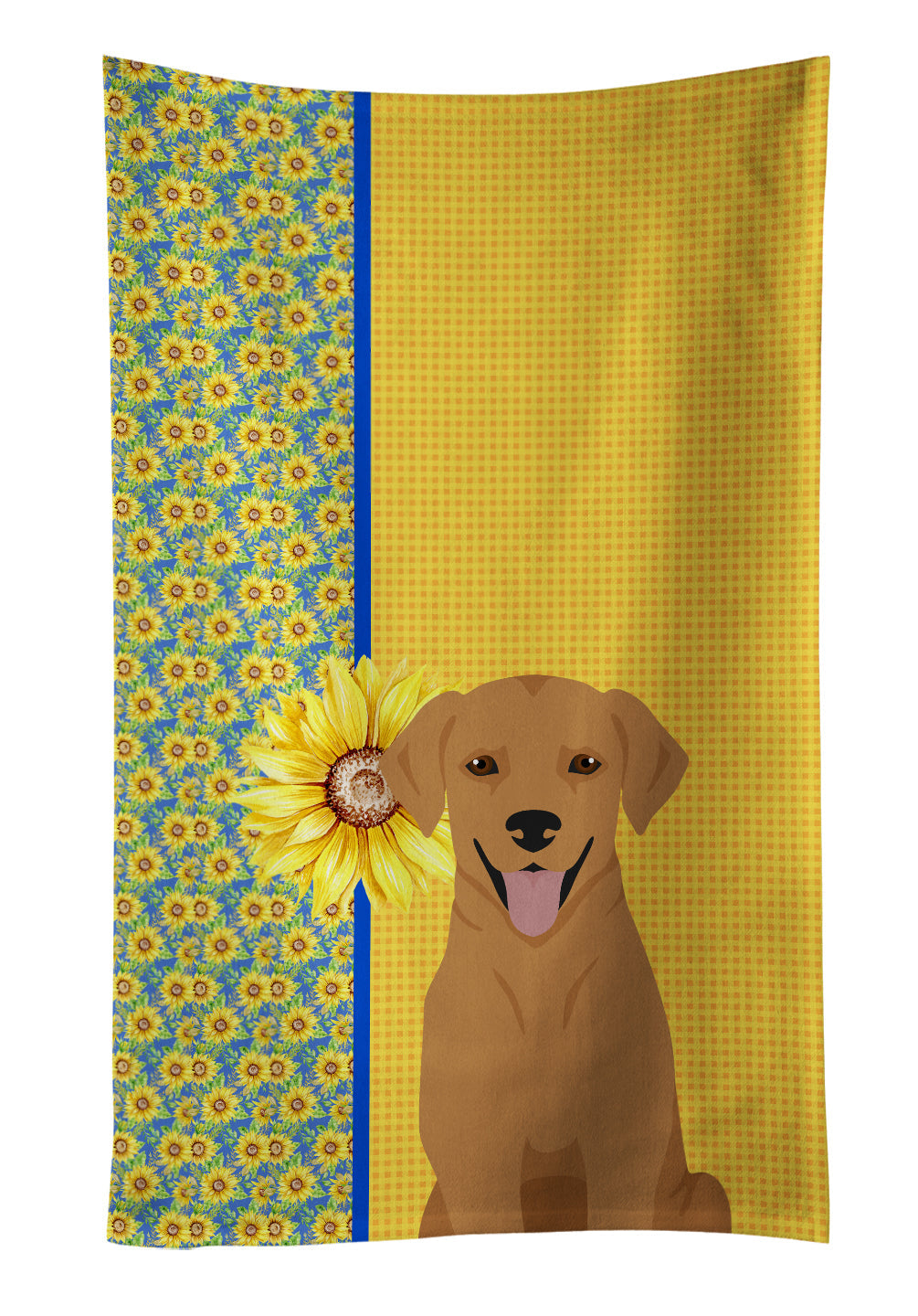 Summer Sunflowers Red Fox Labrador Retriever Kitchen Towel Velour Plush Front and Cotton Loop Back Machine Washable