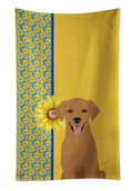 Summer Sunflowers Red Fox Labrador Retriever Kitchen Towel Velour Plush Front and Cotton Loop Back Machine Washable