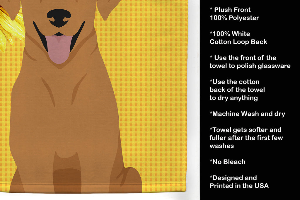 Summer Sunflowers Red Fox Labrador Retriever Kitchen Towel Velour Plush Front and Cotton Loop Back Machine Washable
