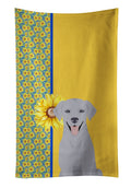 Summer Sunflowers Silver Labrador Retriever Kitchen Towel Velour Plush Front and Cotton Loop Back Machine Washable