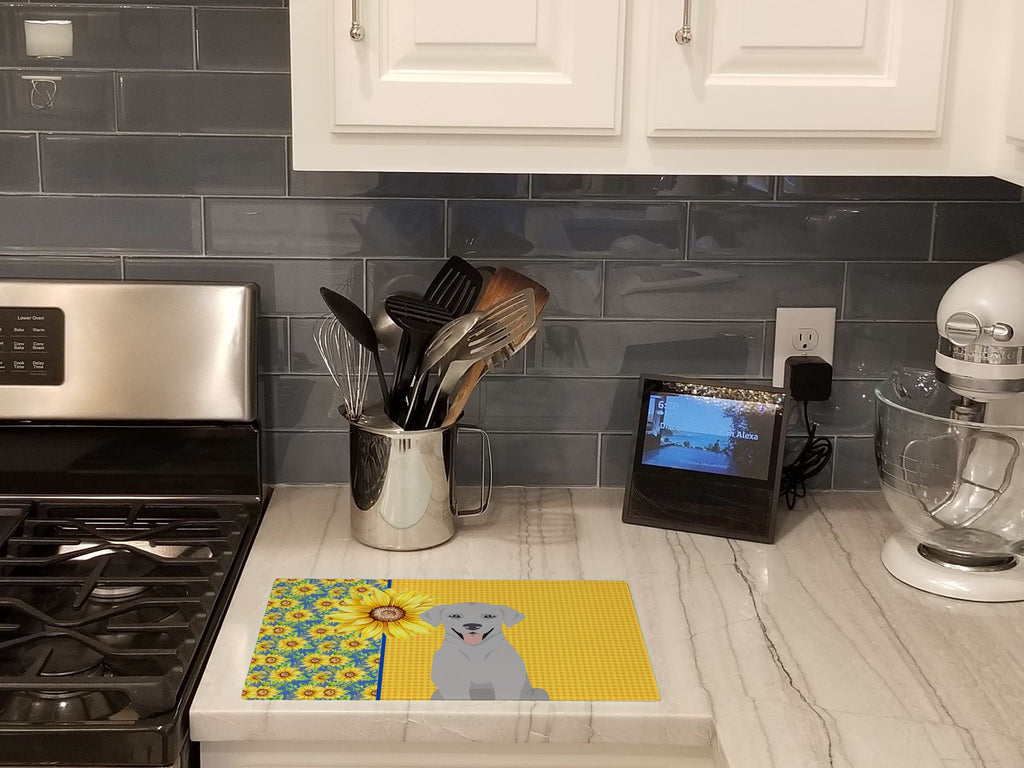 Summer Sunflowers Silver Labrador Retriever Cutting Board Tempered Glass Kitchen Cutting Surface, Heat Resistant Chopping, Non-Slip Feet, Food Prep & Serving