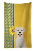 Summer Sunflowers White Cream Labrador Retriever Kitchen Towel Velour Plush Front and Cotton Loop Back Machine Washable