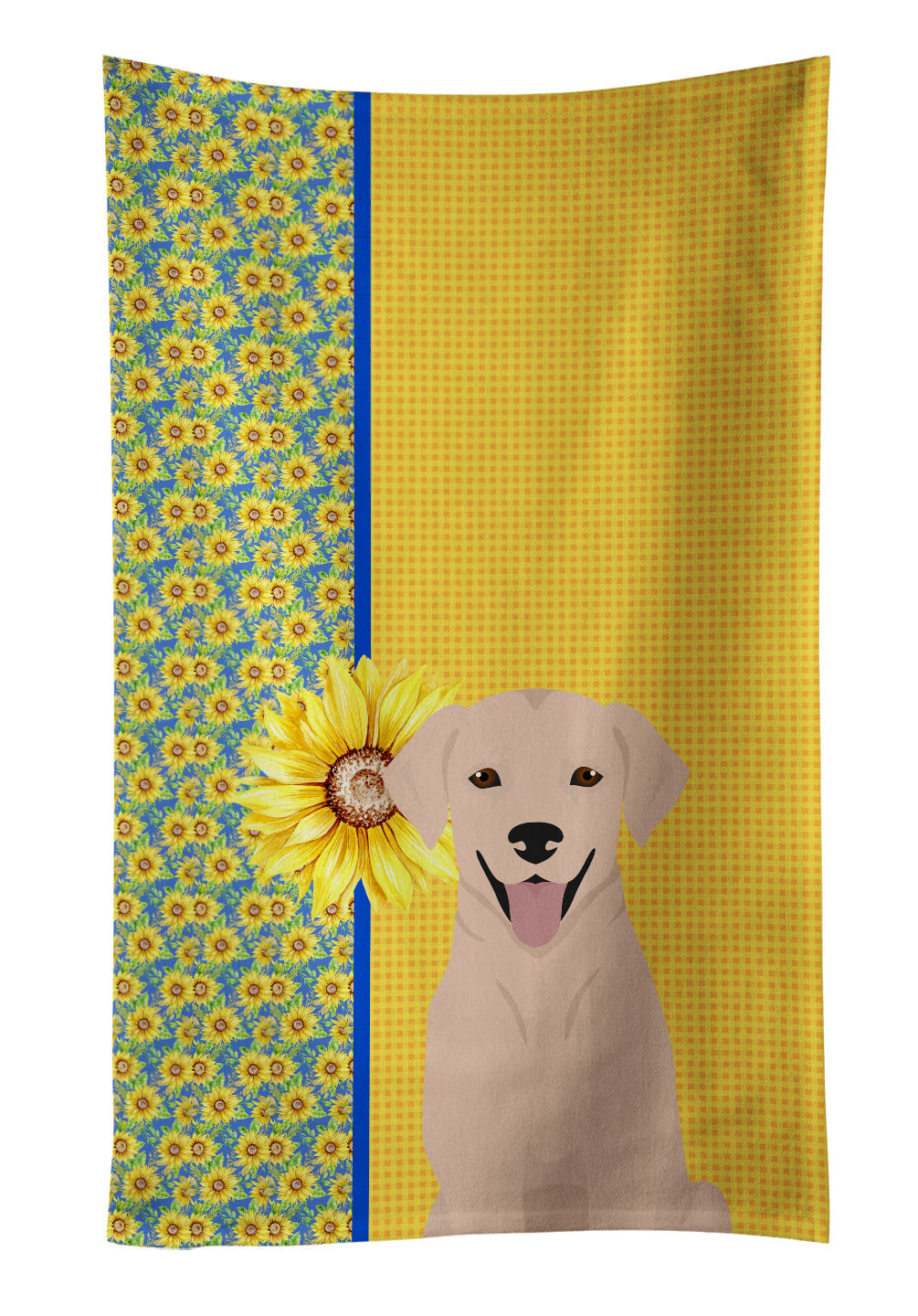 Summer Sunflowers Yellow Labrador Retriever Kitchen Towel Velour Plush Front and Cotton Loop Back Machine Washable