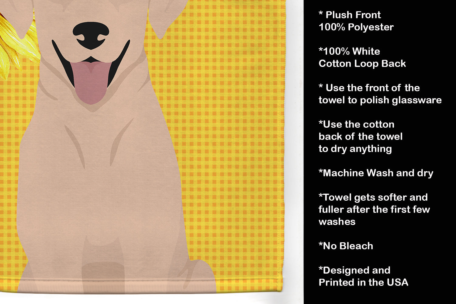 Summer Sunflowers Yellow Labrador Retriever Kitchen Towel Velour Plush Front and Cotton Loop Back Machine Washable