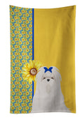 Summer Sunflowers Maltese Kitchen Towel Velour Plush Front and Cotton Loop Back Machine Washable