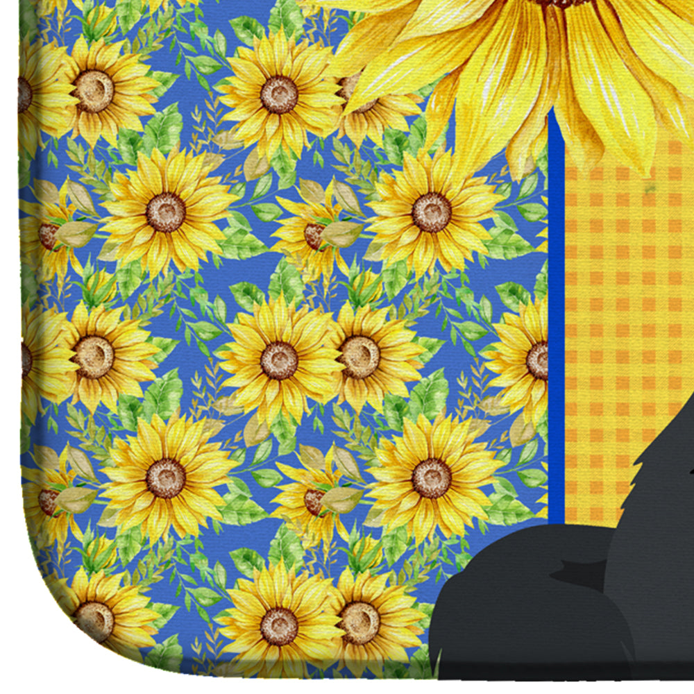 Summer Sunflowers Black Newfoundland Dish Drying Mat Absorbent Dish Drying Mat Pad for Kitchen Counter Dish Drainer Mat for Countertop, 14 x 21", Multicolor