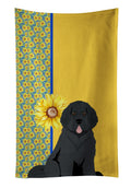 Summer Sunflowers Black Newfoundland Kitchen Towel Velour Plush Front and Cotton Loop Back Machine Washable