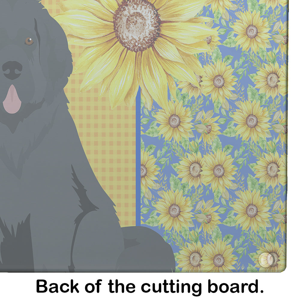 Summer Sunflowers Black Newfoundland Cutting Board Tempered Glass Kitchen Cutting Surface, Heat Resistant Chopping, Non-Slip Feet, Food Prep & Serving