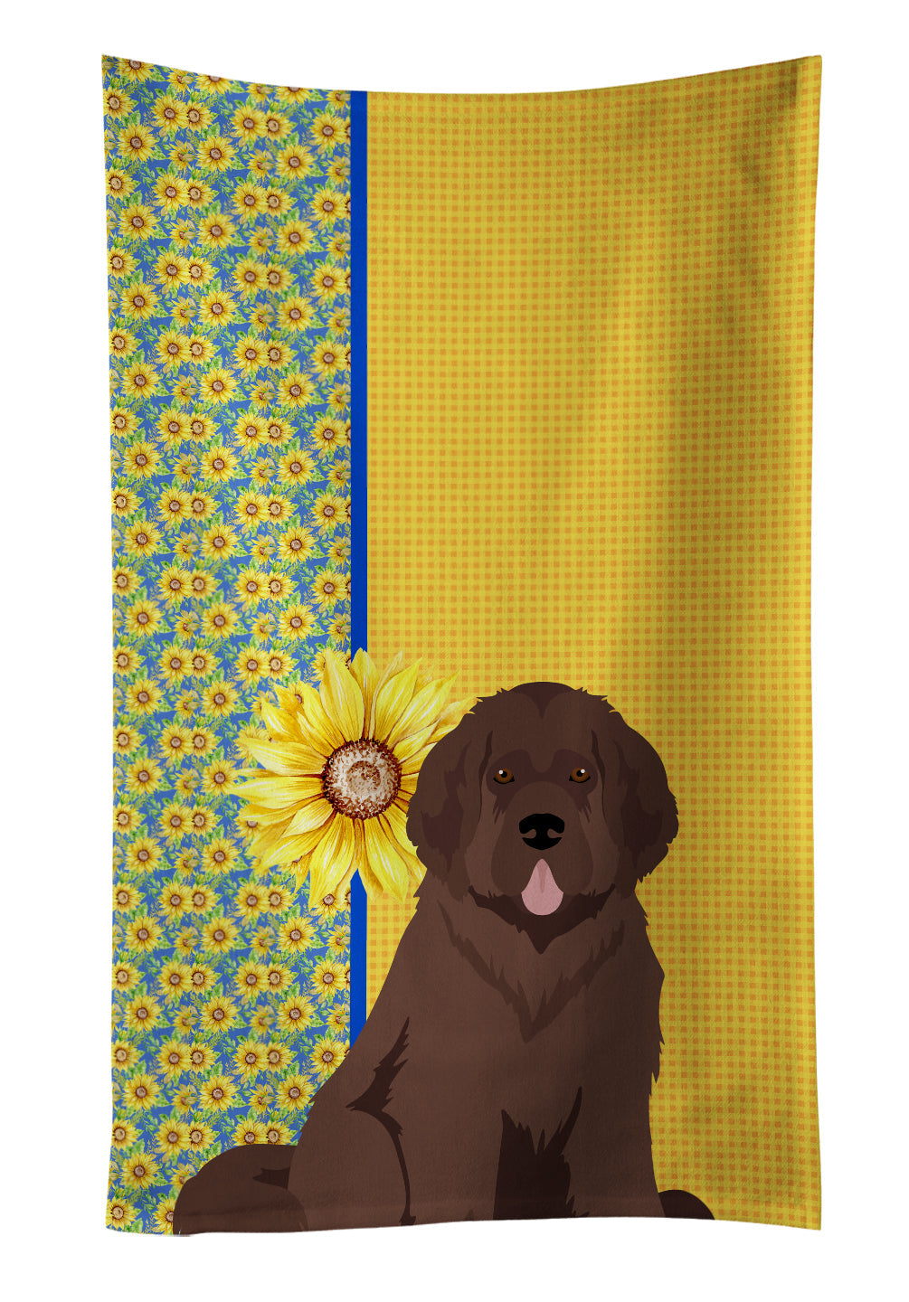 Summer Sunflowers Brown Newfoundland Kitchen Towel Velour Plush Front and Cotton Loop Back Machine Washable