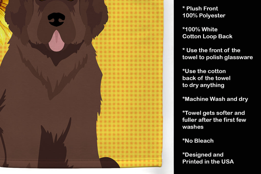 Summer Sunflowers Brown Newfoundland Kitchen Towel Velour Plush Front and Cotton Loop Back Machine Washable