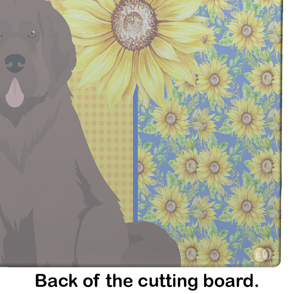 Summer Sunflowers Brown Newfoundland Cutting Board Tempered Glass Kitchen Cutting Surface, Heat Resistant Chopping, Non-Slip Feet, Food Prep & Serving