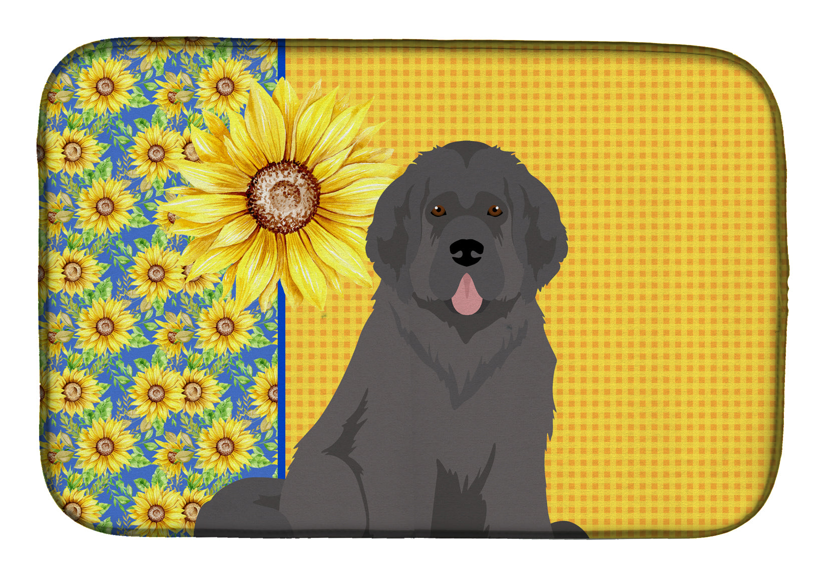 Summer Sunflowers Grey Newfoundland Dish Drying Mat Absorbent Dish Drying Mat Pad for Kitchen Counter Dish Drainer Mat for Countertop, 14 x 21", Multicolor