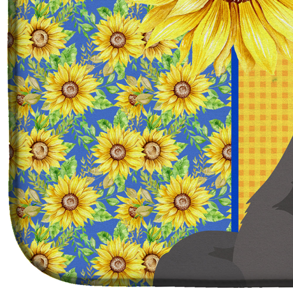 Summer Sunflowers Grey Newfoundland Dish Drying Mat Absorbent Dish Drying Mat Pad for Kitchen Counter Dish Drainer Mat for Countertop, 14 x 21", Multicolor
