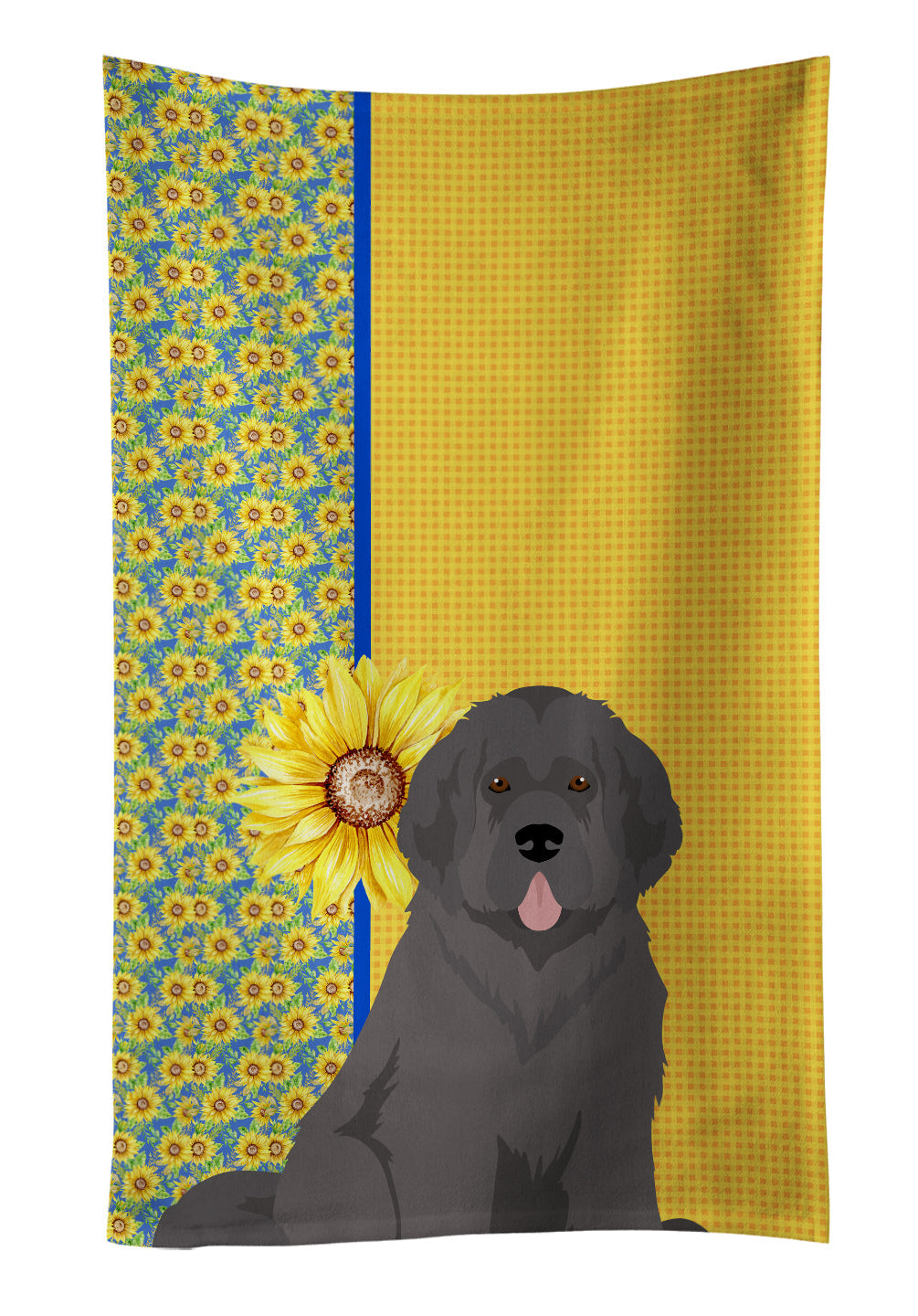 Summer Sunflowers Grey Newfoundland Kitchen Towel Velour Plush Front and Cotton Loop Back Machine Washable