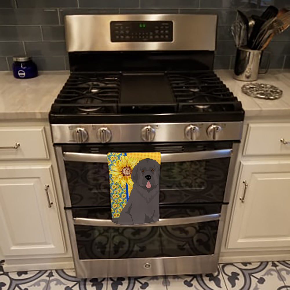 Summer Sunflowers Grey Newfoundland Kitchen Towel Velour Plush Front and Cotton Loop Back Machine Washable