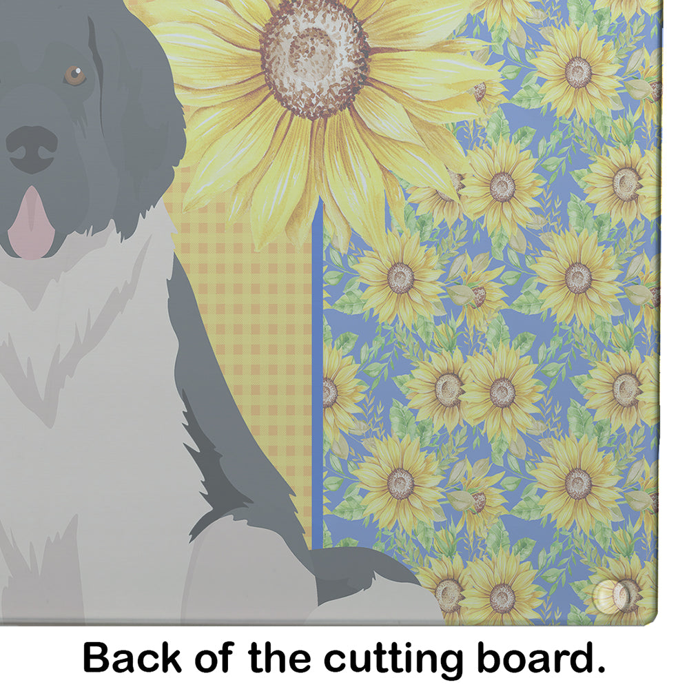 Summer Sunflowers Landseer Newfoundland Cutting Board Tempered Glass Kitchen Cutting Surface, Heat Resistant Chopping, Non-Slip Feet, Food Prep & Serving