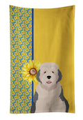 Summer Sunflowers Old English Sheepdog Kitchen Towel Velour Plush Front and Cotton Loop Back Machine Washable