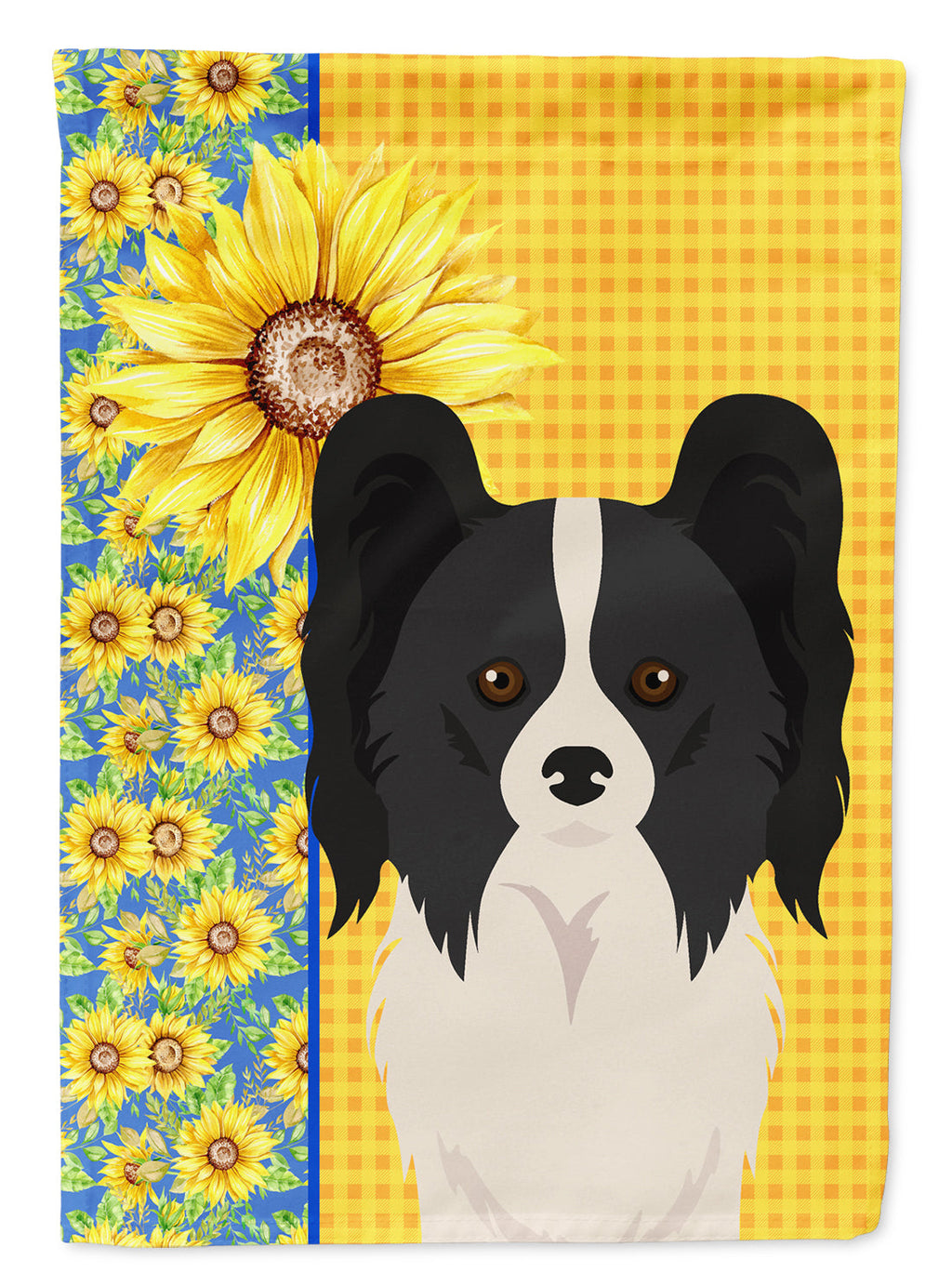 Summer Sunflowers Black and White Papillon House Flag 28x40 Porch Sleeve Pole Decorative Outside Yard Banner Artwork Wall Hanging, Polyester