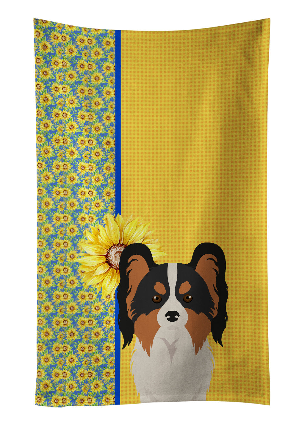Summer Sunflowers Tricolor Papillon Kitchen Towel Velour Plush Front and Cotton Loop Back Machine Washable
