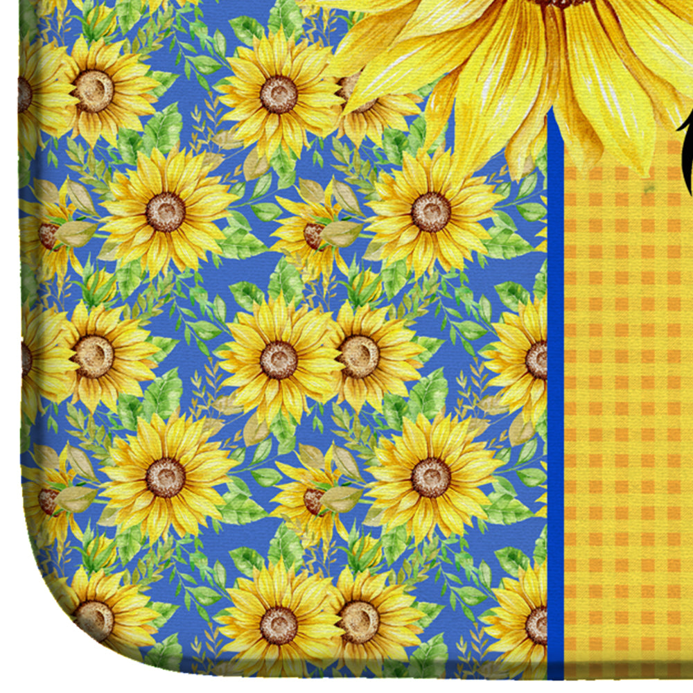 Summer Sunflowers Black Pekingese Dish Drying Mat Absorbent Dish Drying Mat Pad for Kitchen Counter Dish Drainer Mat for Countertop, 14 x 21", Multicolor