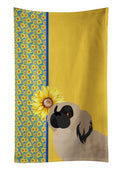 Summer Sunflowers Cream Pekingese Kitchen Towel Velour Plush Front and Cotton Loop Back Machine Washable