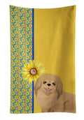 Summer Sunflowers Gold Pekingese Kitchen Towel Velour Plush Front and Cotton Loop Back Machine Washable