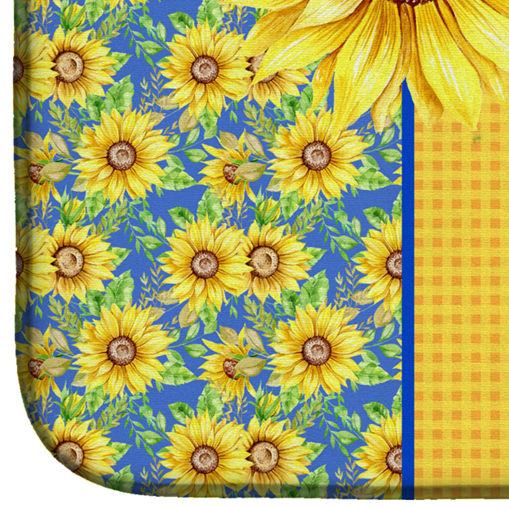 Summer Sunflowers Red Pekingese Dish Drying Mat Absorbent Dish Drying Mat Pad for Kitchen Counter Dish Drainer Mat for Countertop, 14 x 21", Multicolor