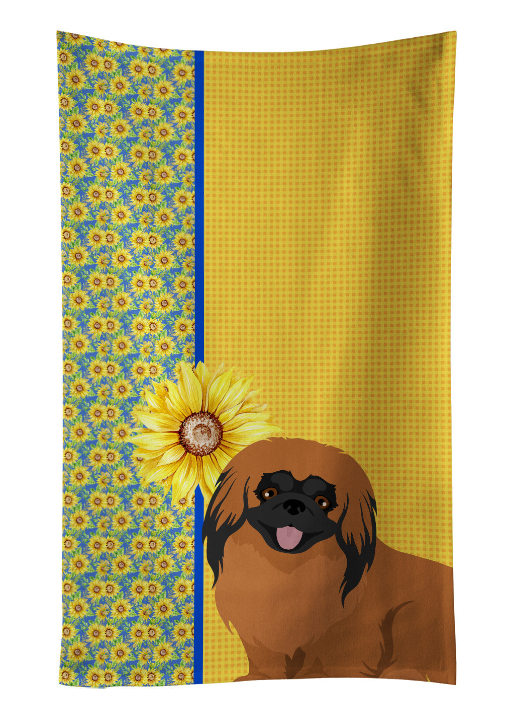 Summer Sunflowers Red Pekingese Kitchen Towel Velour Plush Front and Cotton Loop Back Machine Washable