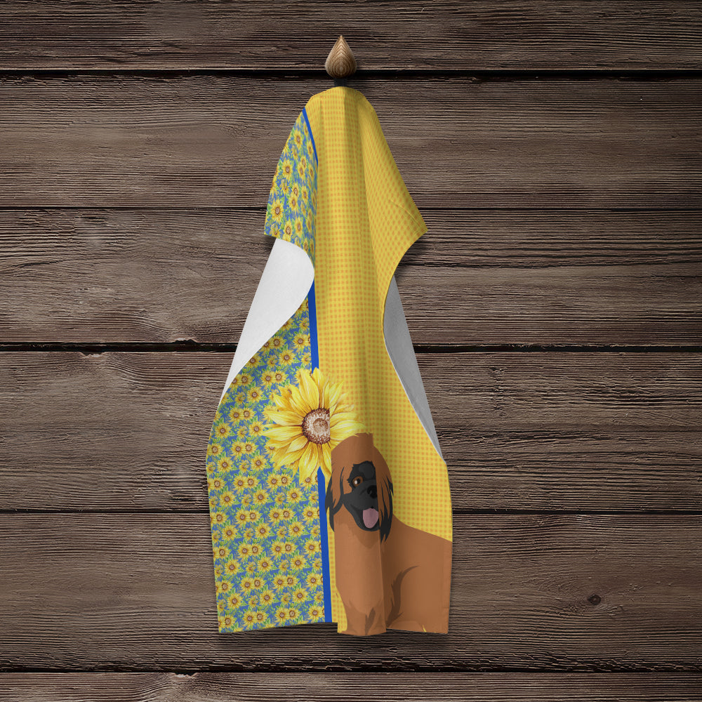 Summer Sunflowers Red Pekingese Kitchen Towel Velour Plush Front and Cotton Loop Back Machine Washable