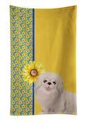 Summer Sunflowers White Pekingese Kitchen Towel Velour Plush Front and Cotton Loop Back Machine Washable