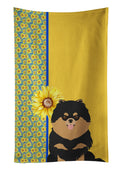 Summer Sunflowers Black and Tan Pomeranian Kitchen Towel Velour Plush Front and Cotton Loop Back Machine Washable