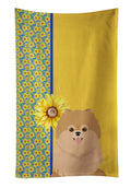 Summer Sunflowers Orange Pomeranian Kitchen Towel Velour Plush Front and Cotton Loop Back Machine Washable