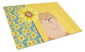 Summer Sunflowers Orange Pomeranian Cutting Board Tempered Glass Kitchen Cutting Surface, Heat Resistant Chopping, Non-Slip Feet, Food Prep & Serving