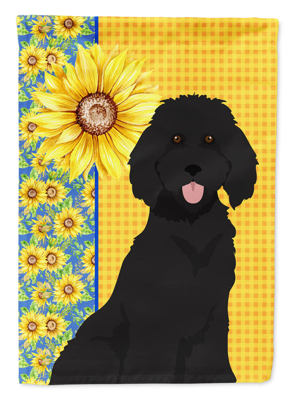 Summer Sunflowers Standard Black Poodle House Flag 28x40 Porch Sleeve Pole Decorative Outside Yard Banner Artwork Wall Hanging, Polyester